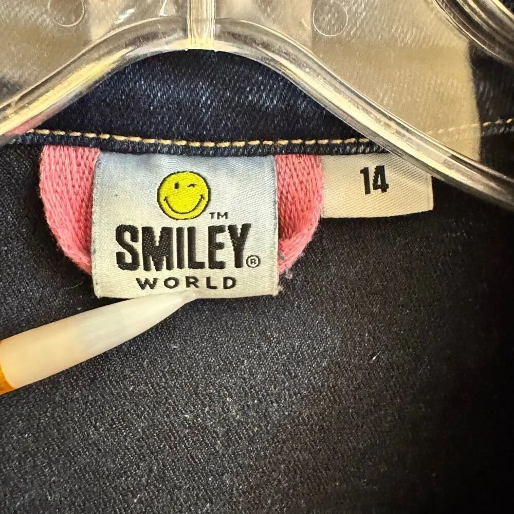 SmileyWorld Denim Jacket Yellow Smile Girls Size 14
